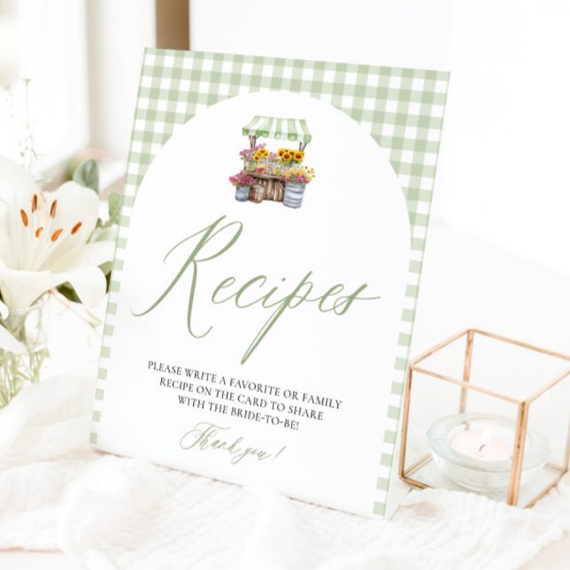 Signe De Table Douche Green Gingham Fresh Off The Market Recipes (Sage Green Gingham Fresh Off The Market Bridal Shower Recipes Sign)