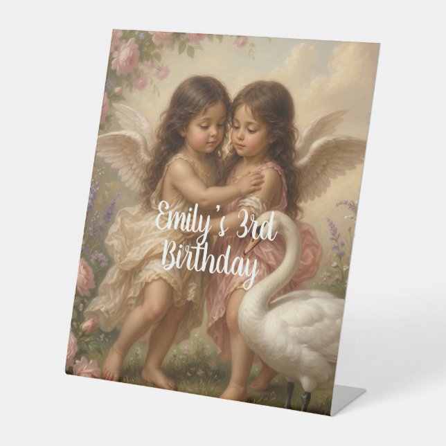 Signe De Table doux ange chérubin anniversaire des filles ||  (Recto)