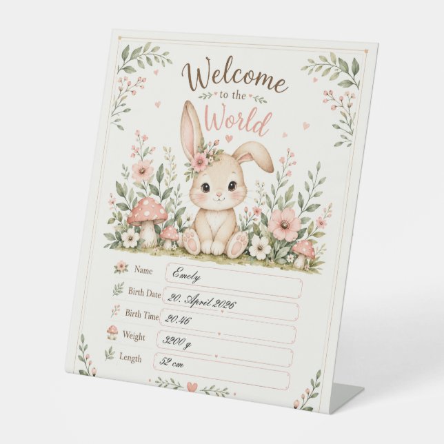 Signe De Table Doux design de bébé lapin avec champs de données d (Recto)