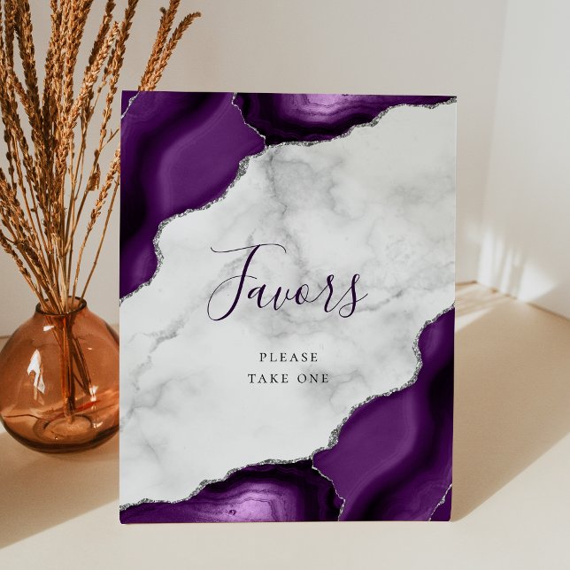 Signe De Table Dragées Mariage Marbre Violet Argent (Créateur téléchargé)