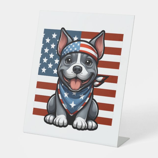 Signe De Table Drapeau américain Pitbulte patriotique 4 juillet b (Recto)