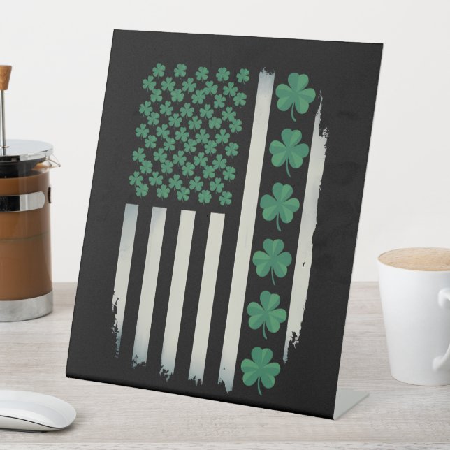 Signe De Table Drapeau américain Shamrocks St Patricks Day Americ (In SItu)