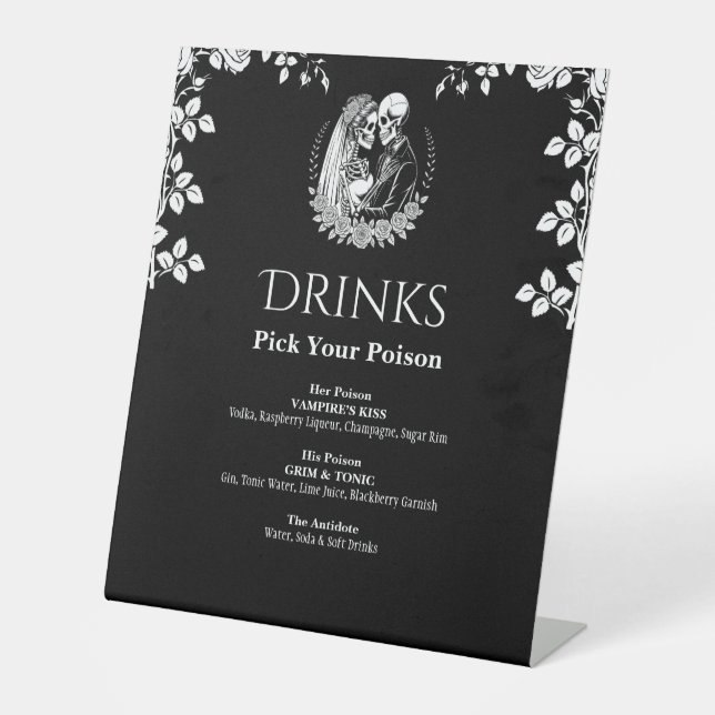 Signe De Table Drinks Black Elegant Gothic Skeleton Wedding (Recto)