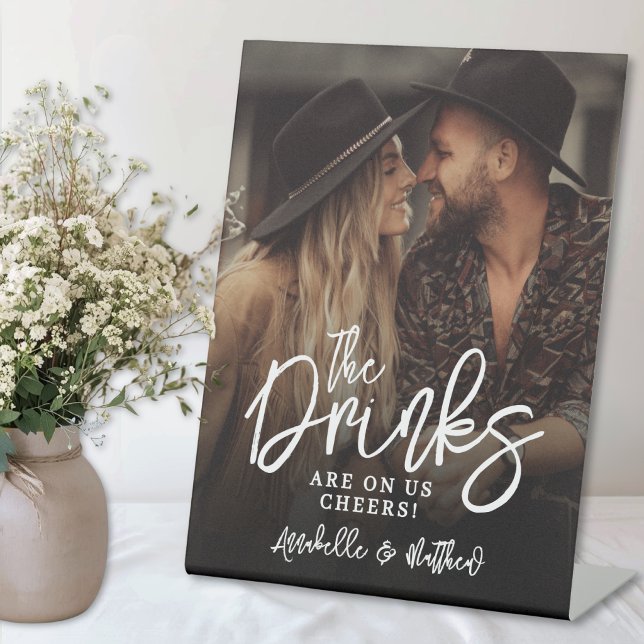 Signe De Table Drinks On Us Photo Wedding Sign (Drinks On Us Photo Wedding Sign )