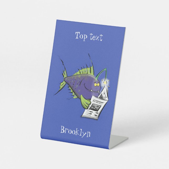 Signe De Table Drôle caricature de poisson de pêcheur (Recto)