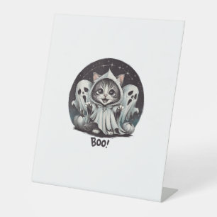 Signe De Table Drôle chat Fantôme Boo Halloween Animal Fantôme Ki