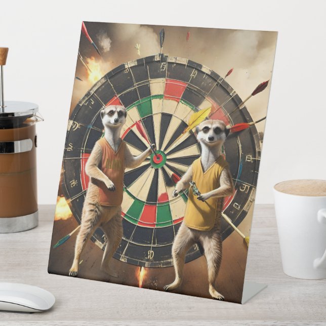Signe De Table Drôle Meerkat Darts Superstars, (In SItu)
