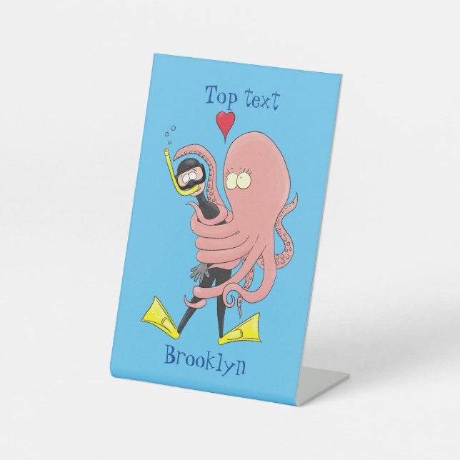 Signe De Table Drôle pieuvre embrasse plongeur dessin animé humou (Recto)