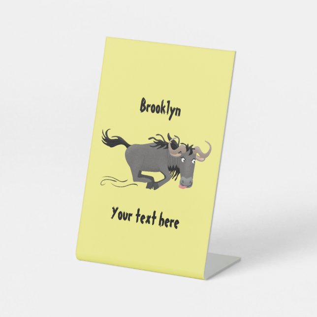 Signe De Table Drôle wildebeest tourner dessin animé illustration (Recto)