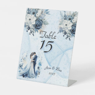 Signe De Table Dusty Blue Alcohol Ink Bride & Groom Mariage