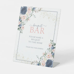 Signe De Table Dusty Blue Blush Rose Gold Floral Bouquet Bar