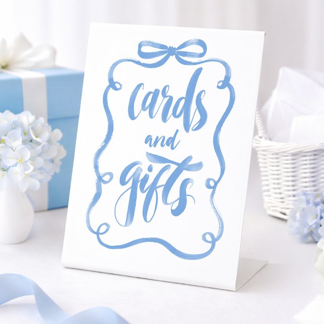 Signe De Table Dusty Blue Bow Cards and Gifts Bridal Shower (Dusty Blue Bow Cards and Gifts Whimsical Table Sign)