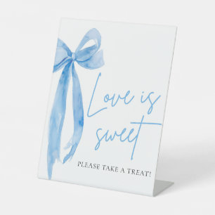 Signe De Table Dusty Blue Bow Love is Sweet Treat Favoriser Sign