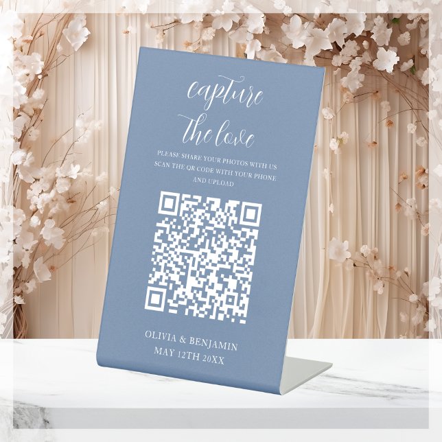 Signe De Table Dusty Blue | Capturez le code QR d'amour (Créateur téléchargé)