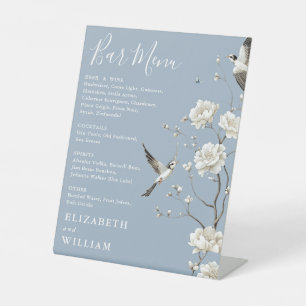 Signe De Table Dusty Blue Chinoiserie Floral Bar Menu Mariage