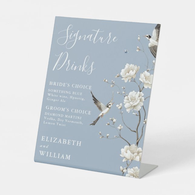Signe De Table Dusty Blue Chinoiserie Signature Boissons Mariage (Recto)