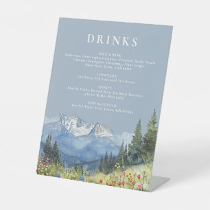 Signe De Table Dusty Blue Elegant Watercolor Mountain Dracks Menu