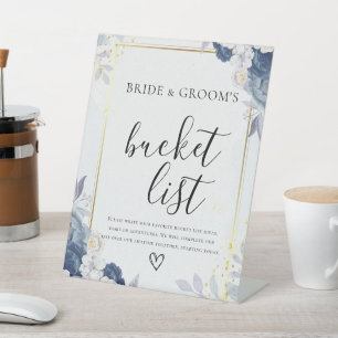 Signe De Table Dusty Blue Gold Floral faire un Mariage de liste d