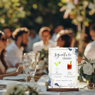 Signe De Table Dusty Blue Gold Floral Signature Boire Bar Mariage
