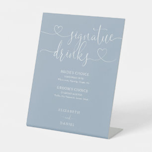 Signe De Table Dusty Blue Heart Script Mariage Signature Boissons
