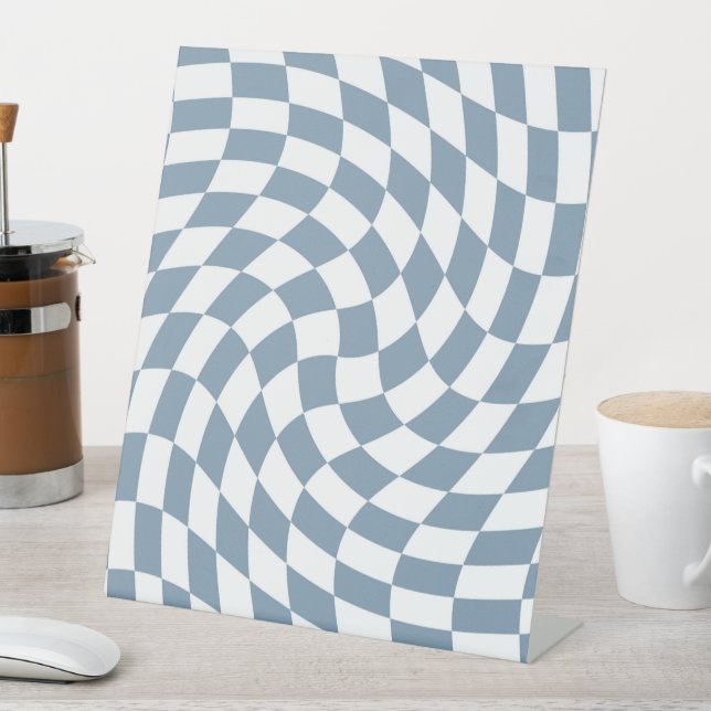 Signe De Table Dusty Blue Mariage Collection Vérifier À damiers (In SItu)