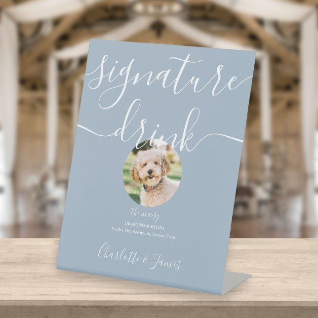 Signe De Table Dusty Blue Mariage Pet Signature Boire (Créateur téléchargé)