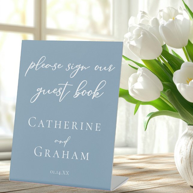 Signe De Table Dusty Blue Minimalist Mariage livre d'hôtes (Créateur téléchargé)