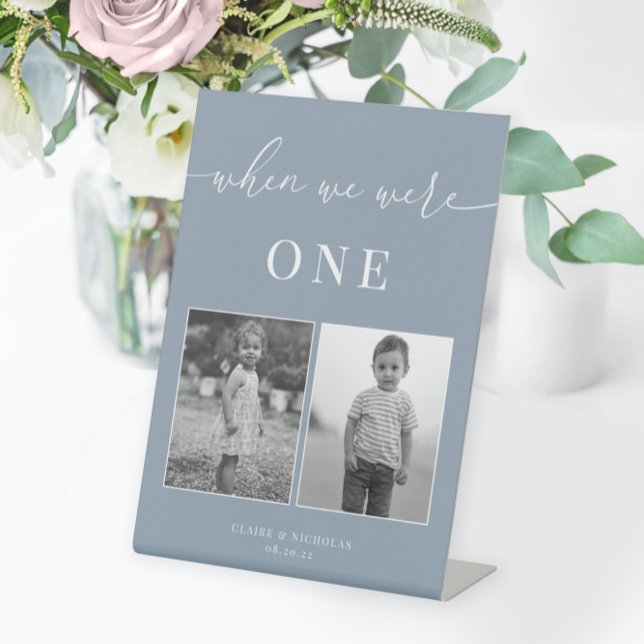 Signe De Table Dusty Blue Modern Elegant Mariage Age Numéro de ta (Créateur téléchargé)