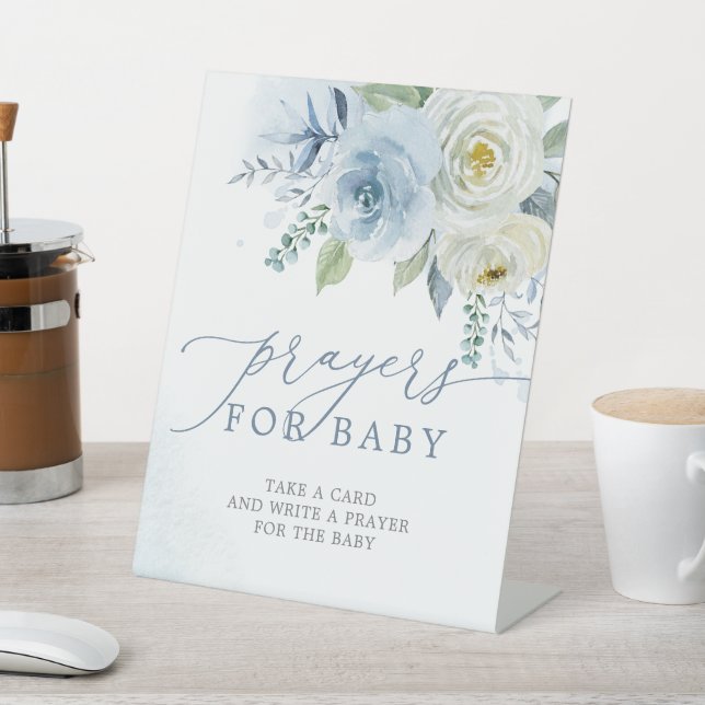 Signe De Table Dusty Blue Rose Flowers Prayers For Baby Sign (In SItu)