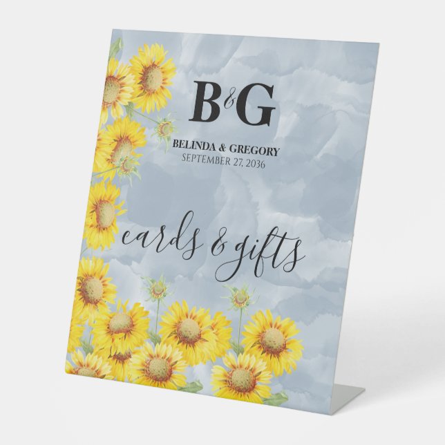 Signe De Table Dusty Blue Sunflowers Cartes de mariage et cadeaux (Recto)