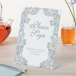 Signe De Table Dusty Light Blue Mariage Livre d'hôtes Vintage