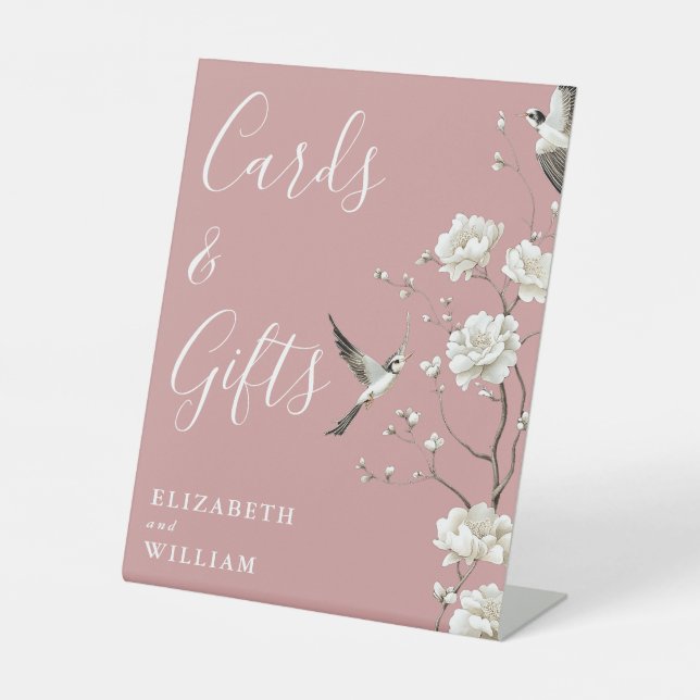 Signe De Table Dusty Rose Chinoiserie Cartes Et Cadeaux Mariage (Recto)