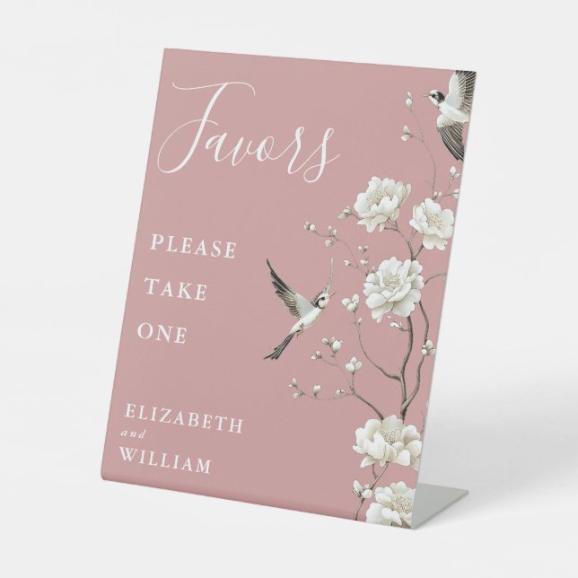 Signe De Table Dusty Rose Chinoiserie Floral Faveurs Mariage (Recto)