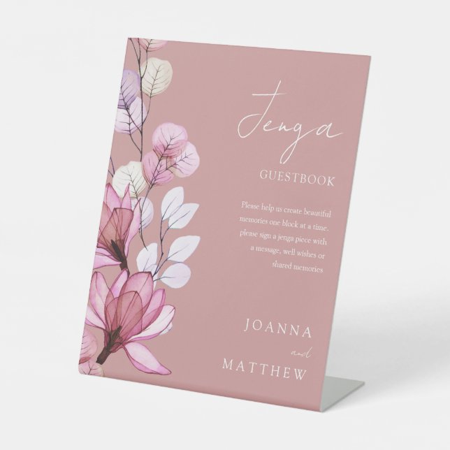 Signe De Table Dusty Rose Floral Jenga Mariage livre d'or (Recto)