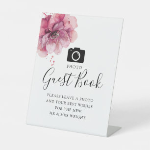 Signe De Table Dusty Rose Floral Photo Mariage du livre d'or