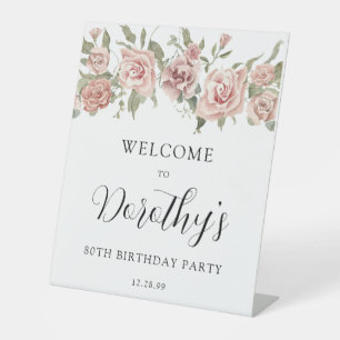 Signe De Table Dusty Rose Rose 80e anniversaire de bienvenue Tabl