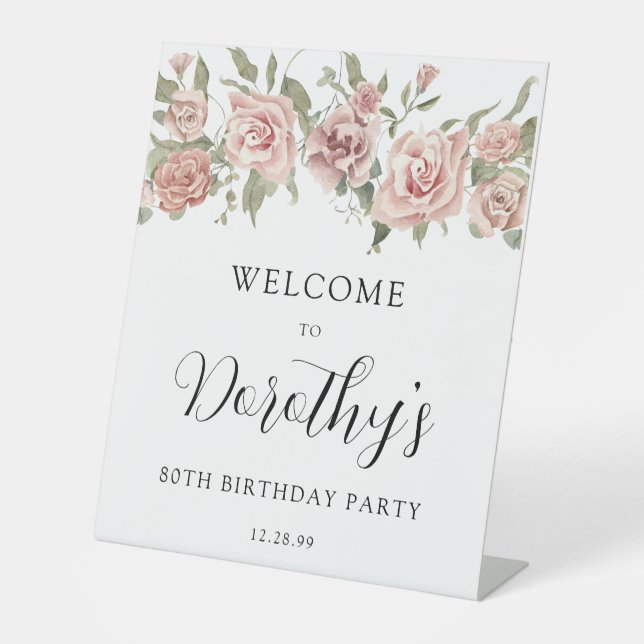 Signe De Table Dusty Rose Rose 80e anniversaire de bienvenue Tabl (Recto)