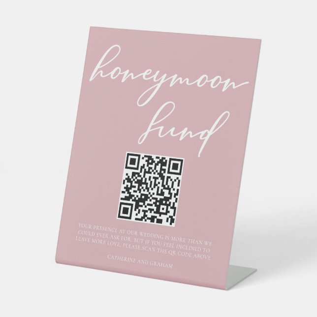 Signe De Table Dusty Rose rose Mariage fonds Lune de miel Code QR (Recto)