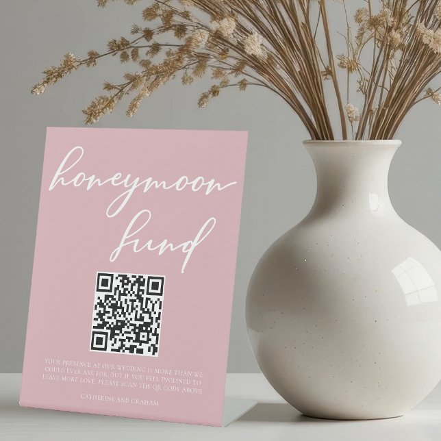 Signe De Table Dusty Rose rose Mariage fonds Lune de miel Code QR (Créateur téléchargé)