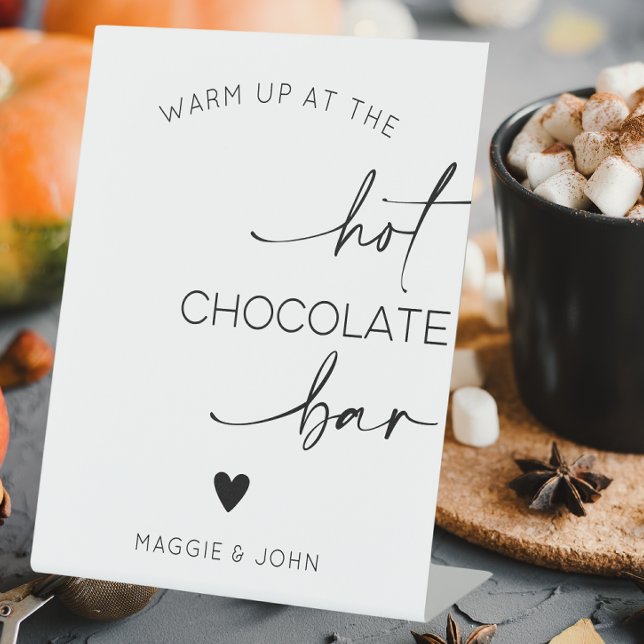 Signe De Table Échauffement au bar de chocolat chaud (Warm up at the hot chocolate bar wedding sign)