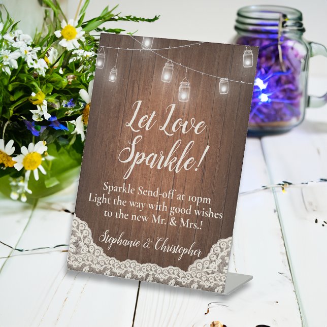 Signe De Table Éclairage de chaîne Sparkler rustique Script Envoi (vintage wedding sparkler sign)