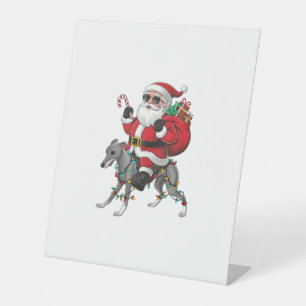 Signe De Table Éclairage de Noël Père Noël équitation Chien gris 