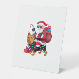Signe De Table Éclairage de Noël Père Noël équitation Yorkshire T