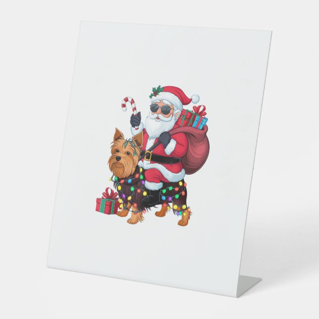 Signe De Table Éclairage de Noël Père Noël équitation Yorkshire T (Recto)