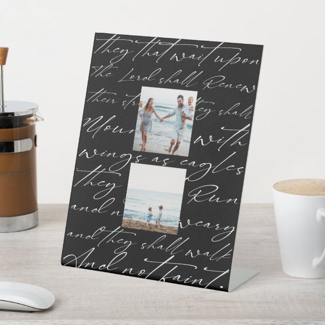 Signe De Table Écriture Attendre sur le Seigneur Deux Photo Noir (In SItu)