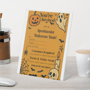 Signe De Table Éffrayant Invitation Halloween Bash Fantômes et