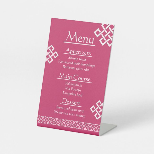 Signe De Table Élégance chinoise dans le guéridon de framboise (Recto)