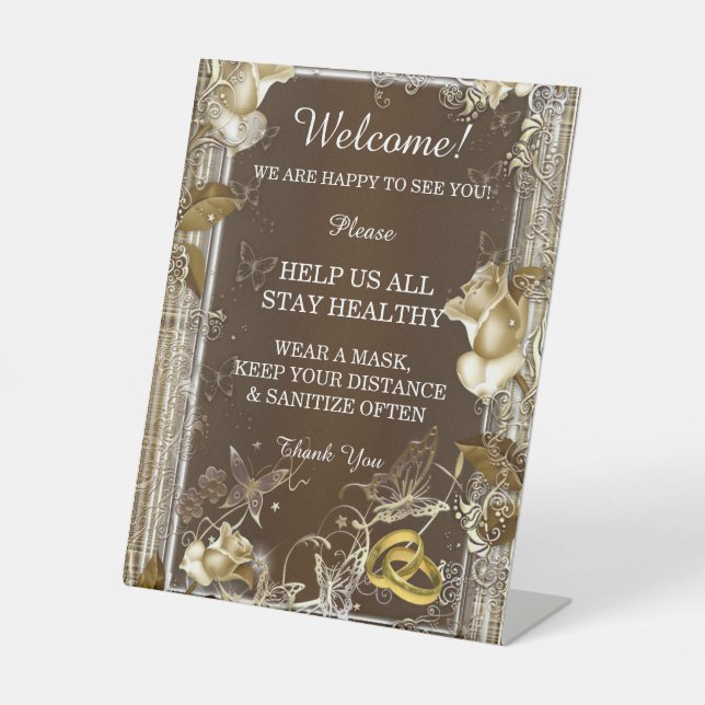 Signe De Table Élégance rustique Rose blanche Sécurité Mariage (Recto)