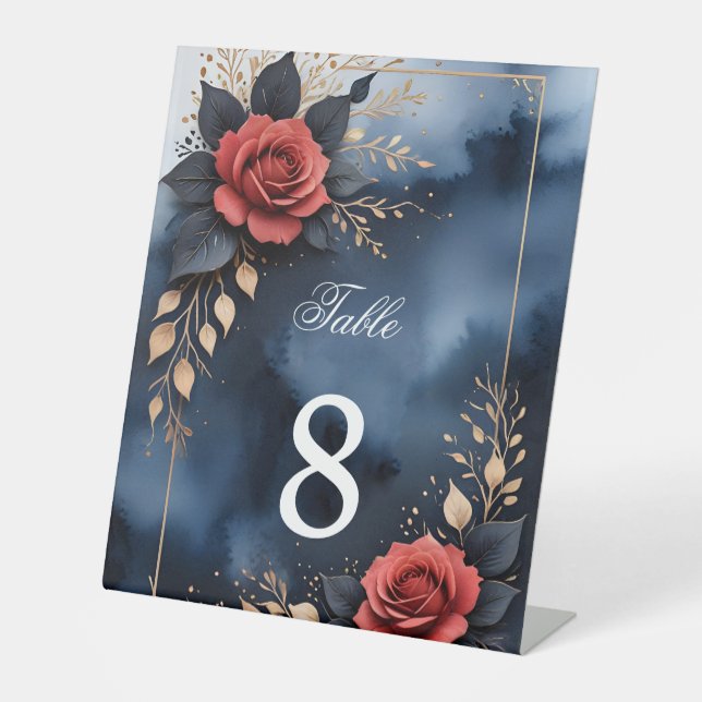 Signe De Table Élégant arrangement rose avec feuillage doré (Recto)