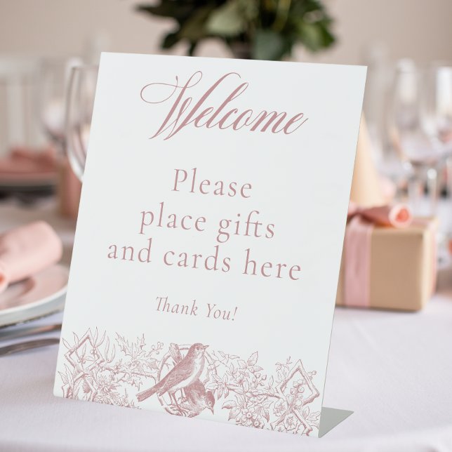 Signe De Table Elégant Baby shower d'oiseaux naturels de Chinoise (Elegant Pink Chinoiserie Nature Birds Baby Shower Pedestal Sign)